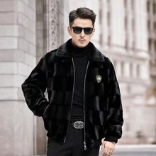 貂皮大衣男宝嘉美水貂整貂皮草海宁皮衣冬季翻领夹克裘皮外套金貂