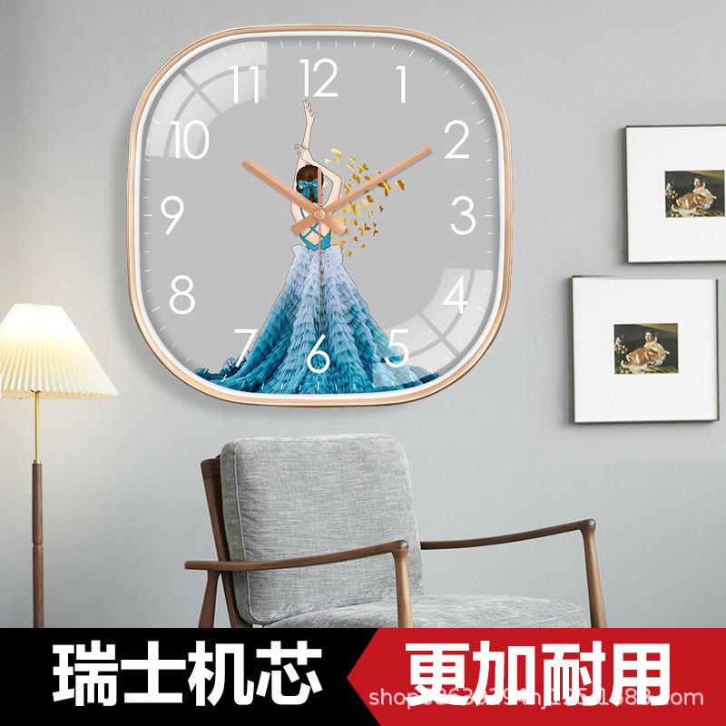 Simple Modern Dance Women's Hanging Watch Living Room Dining Room Mute Clock Beauty Salon Bedroom Electric Wave Wall Clock Punch-Free