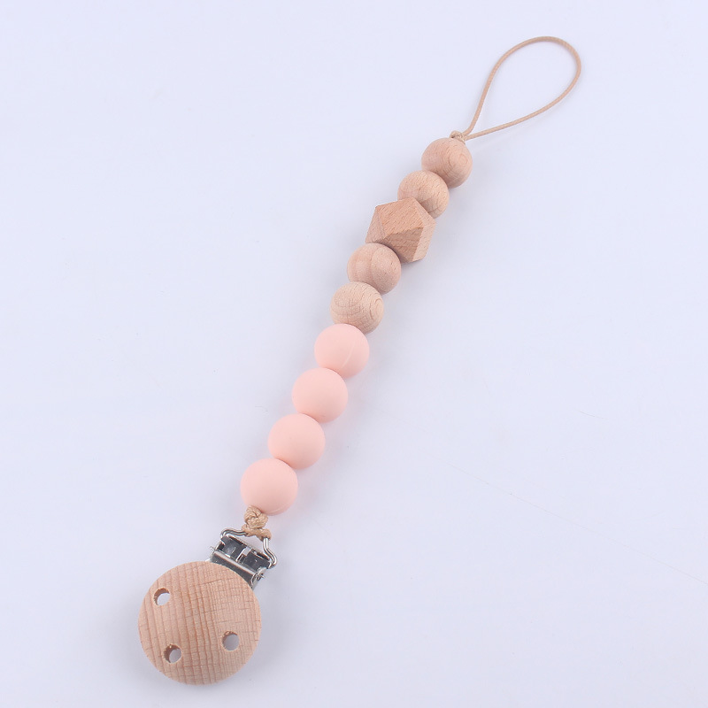 Nuevo bebé suministros clip de haya chupete calmante bebé silicona mordedura molar cadena anti-gota cadena