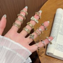 咖啡金轻奢复古时尚开口戒指女时尚个性小众高级感精致食指戒指环