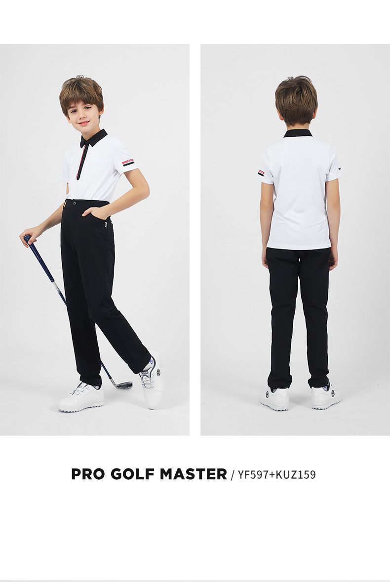 Áo golf ngắn tay bé trai PGM cổ bẻ, vải thoáng khí mùa hè — YF597-Áo màu trắng, KUZ159-Quần Trắng, KUZ159-Quần màu xanh nước biển, KUZ159-Quần Đen chi tiết 8