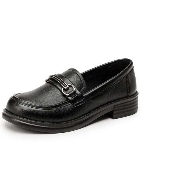 Genuine Leather Loafers for Women 2023 New Style Flat British Style Small Leather Shoes Single Shoes Metal Flat Heel Work Shoes Round Toe