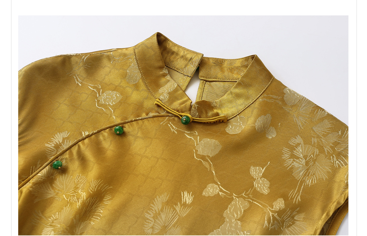 Váy Qipao cải tiến cao cấp phong cách Trung Quốc mới, in họa tiết tinh tế, cổ đứng ôm sát N5008 — Hiển thị màu xanh chi tiết 18