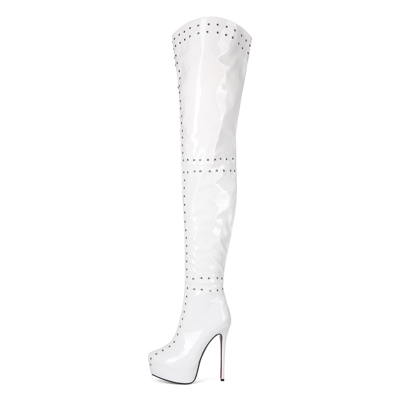 European and American Export Cross-Border Sexy Platform Stiletto Heels Large Size 46 Rivet Women's Fashion Over-The-Knee Boots 17-80