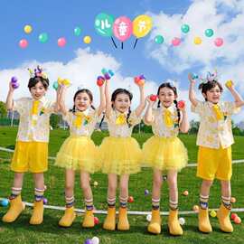 儿童啦啦队演出服黄色蓬蓬裙舞蹈服小学生运动会开幕式六一表演服