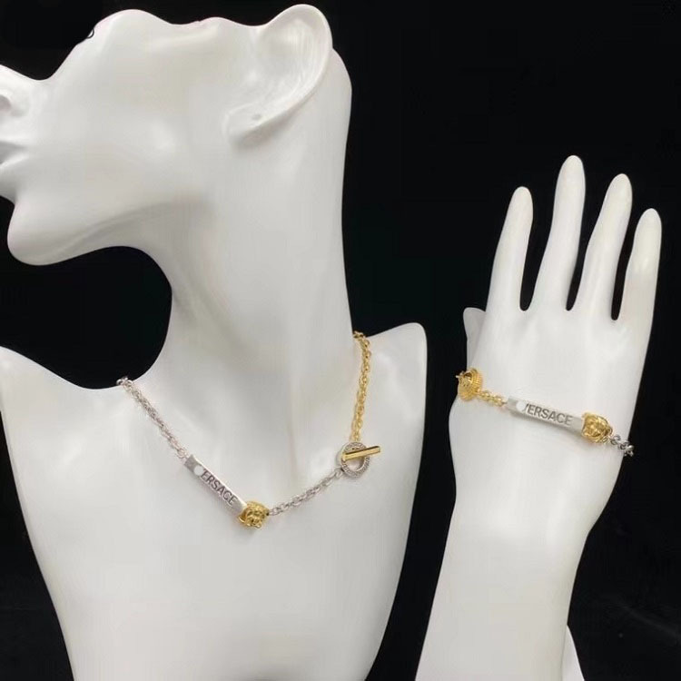 Fashionable universal brass necklace and bracelet with letters for…