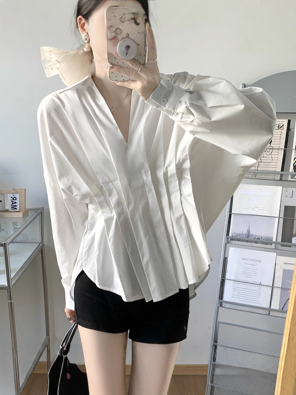 大码女装白衬衫简约甜美设计感宽松胖MM遮肉显瘦上衣|undefined
