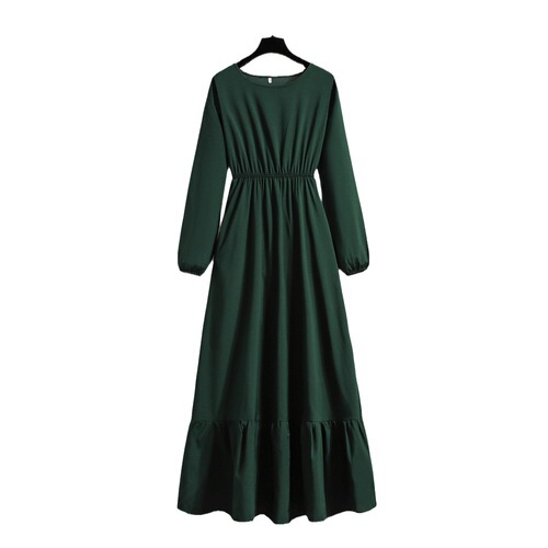 Women's Long Dress Solid Color Pullover Long-Sleeve A-Line Dress