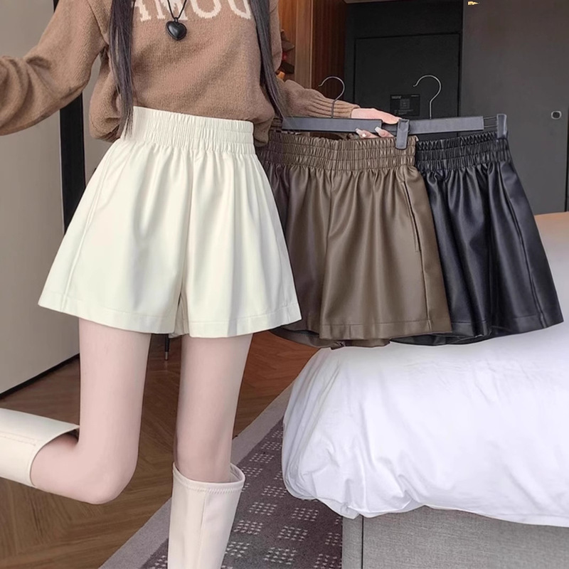 High Waist Wide Leg Casual Shorts Women's 2025 Autumn and Winter New Arrival A- Shaped Wide Leg Pants Loose-fit Puleather Outer Wear Boots Trendy Pants High Waist Wide Leg Casual Shorts Women's 2025 Autumn and Winter New Arrival A- Shaped Wide Leg Pants Loose-fit Puleather Outer Wear Boots Trendy Pants