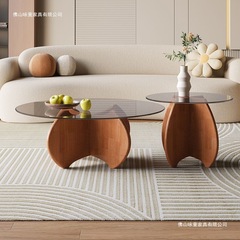 強化ガラスコーヒーテーブル組み合わせモダンシンプル家庭用小さなアパートミニマリストライト高級インターネットセレブサイズティーテーブルラウンドコーヒーテーブル