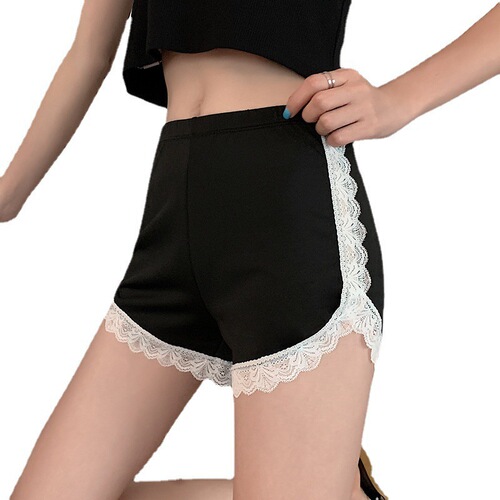 Lace JK safety pants, ice silk leggings for women, anti-light exposure, three-quarter pants, summer thin black insurance pants, wearable outside