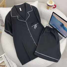 夏季新款云朵棉短袖小翻领卡通印花男款睡衣双短家居服