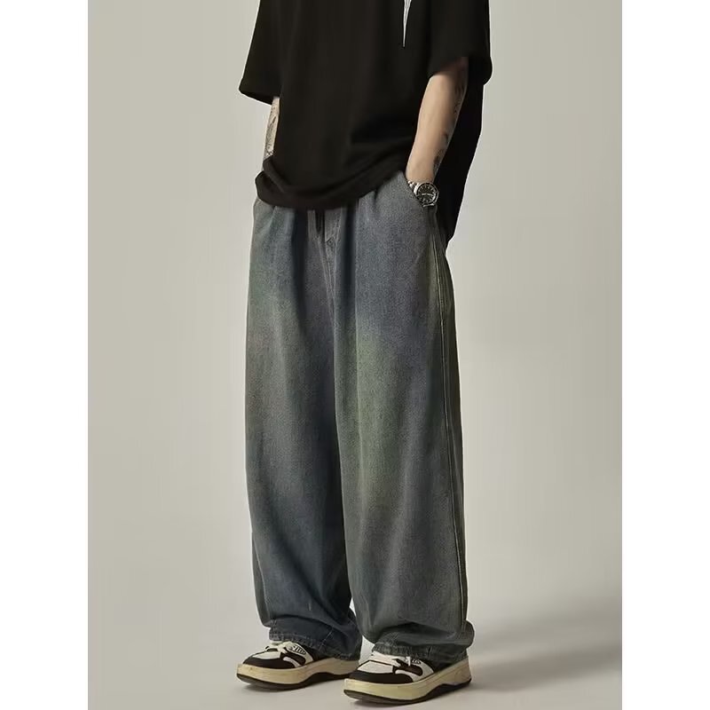 Elastic Waist New Jeans for Men and Women Japanese Style Large Size Loose Street Drape Floor-Length Wide-Leg Pants