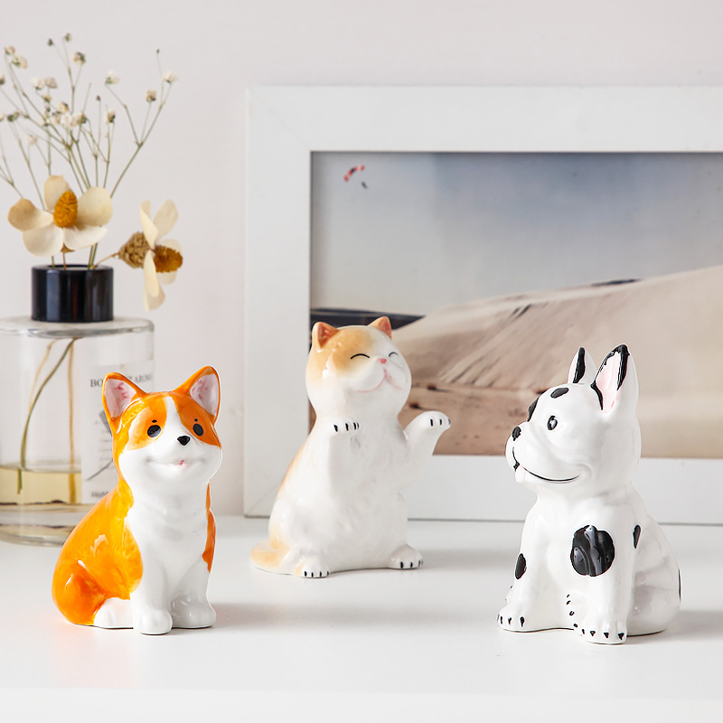 Cerámica lindo de moda mascota hecha a mano muñeca juguete Shiba Inu gato perro modelo decoración regalo al por mayor