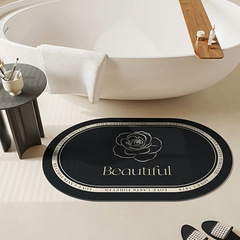 輕奢黑色玫瑰浴室吸水速干腳墊衛浴門口防滑地墊耐磨硅藻泥地墊