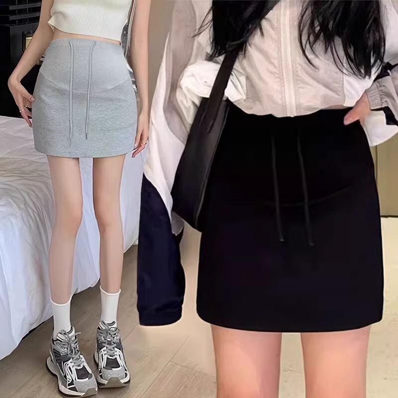 Maternity Sports Short Skirt for Women, Summer, Petite Size, Gray Anti-Exposure Skirt, Pregnancy Belly Support, Hip-Hugging Half Skirt