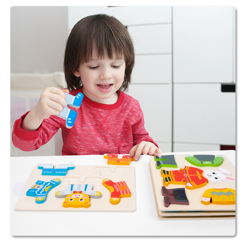 Ropa animal tridimensional para niños que cambia rompecabezas de madera apósito educativo bloques de construcción niños y niñas educación temprana juguetes educativos