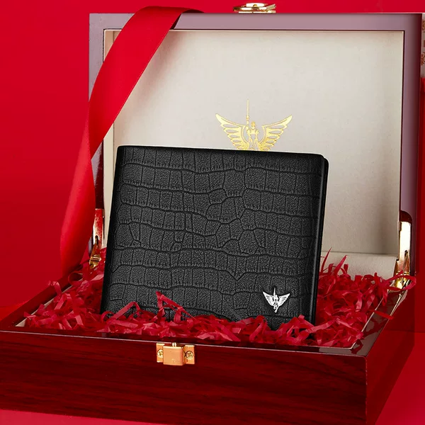 King Paul Wallet Men's Short Crocodile Pattern Genuine Leather Cowhide Money Clip Business Light Luxury Wallet Bank Card Bag