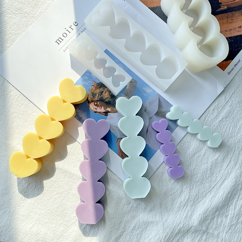 Jiahuimei tridimensional amor aromaterapia vela molde de silicona 5 piezas en forma de corazón epoxi jabón hecho a mano herramienta abrasiva de chocolate