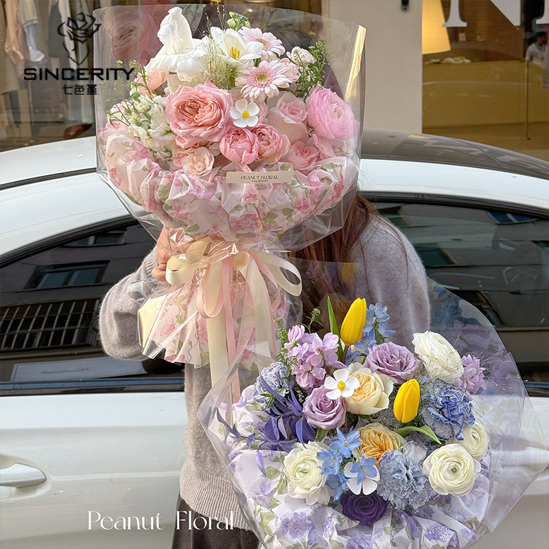 Papel de embalaje de algodón de leche con estampado de flores de pensamiento de siete colores, embalaje de regalo hecho a mano de bricolaje, papel de embalaje de flores florales