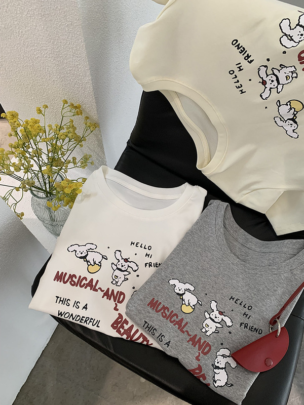 欧玛莱 2025夏季新款圆领卡通字母印花显瘦短款短袖T恤上衣女4309|undefined