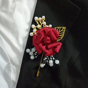 Cross-Border Wedding Groom and Bride Corsage Jewelry Rose Corsage Artificial Flower Conference Brooch Suit Collar Pin Collar