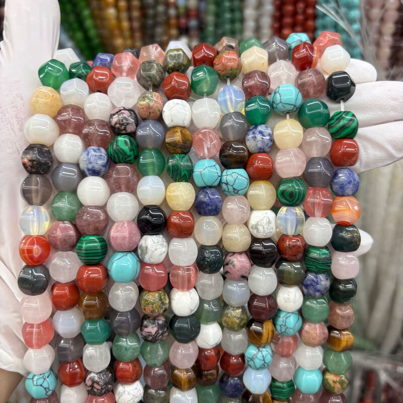 10mm Natural Stone Hexagonal Lantern Beads Loose Beads DIY Bracelet Necklace Jewelry Accessories Semi-Finished Beads Wholesale