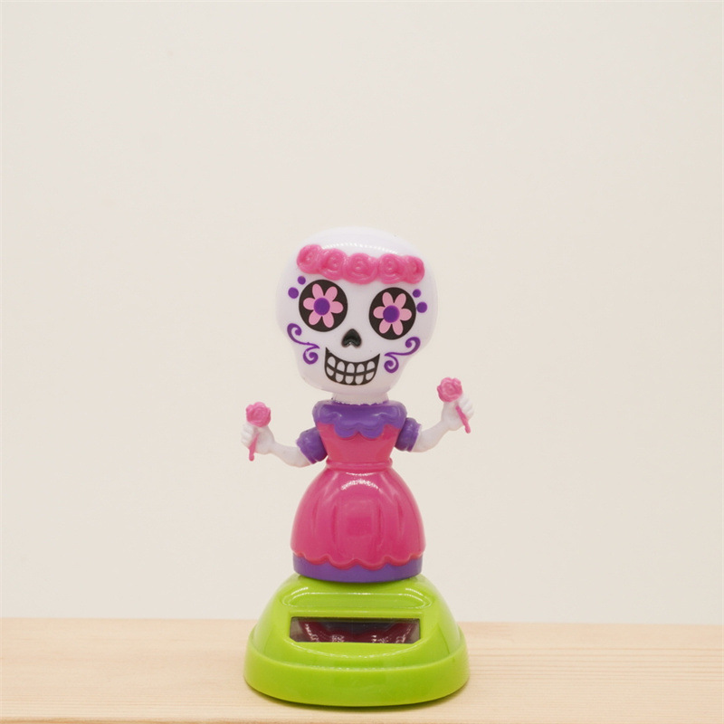 Decoración de muñecas de automóviles de energía solar de Halloween fiesta de fantasmas agitando animales interiores y exteriores decoración de fiesta de patio Día de los muertos