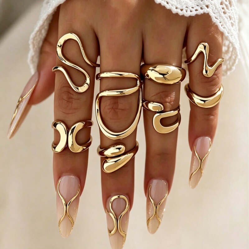 European and American Cross-Border Hot-Selling Jewelry, Niche High-End Geometric Irregular Open Rings, Adjustable Metal Rings