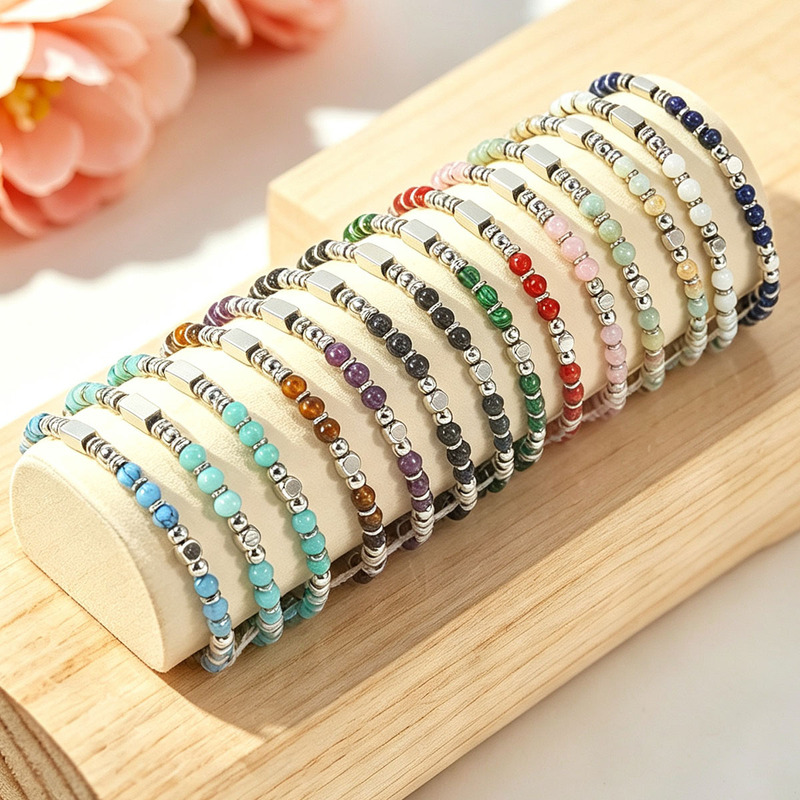European and American natural stone bracelets, light luxury beaded titanium steel bracelets, cross-border niche stainless steel jewelry European and American natural stone bracelets, light luxury beaded titanium steel bracelets, cross-border niche stainless steel jewelry