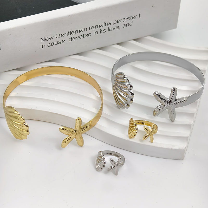 European and American Cross-border Wholesale Metal Opening Starfish Shell Ring Adjustable Metal Bracelet Beach Holiday suit European and American Cross-border Wholesale Metal Opening Starfish Shell Ring Adjustable Metal Bracelet Beach Holiday suit
