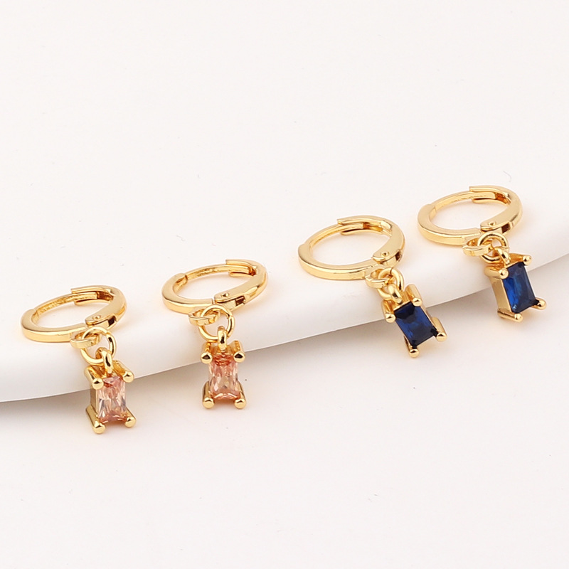 Retro Square Copper Gold Plated Inlay Zircon Drop Earrings 1 Pair