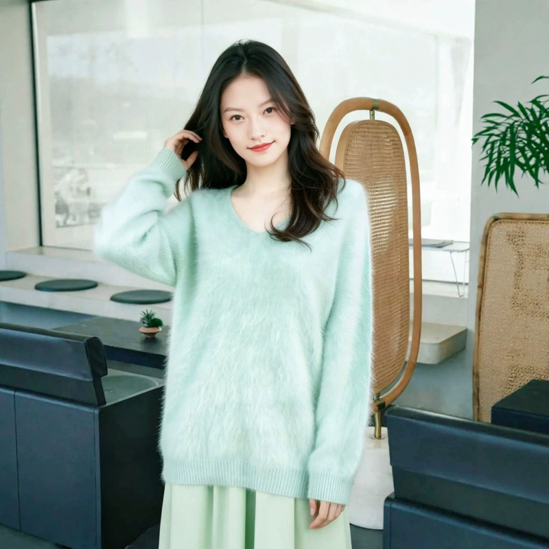 5% Mulberry Silk, 10% Cashmere, 85% Wool Cashmere Brushed Sweater, Brushed Tongxiang Puyuan Wool Sweater, Women's Sweater