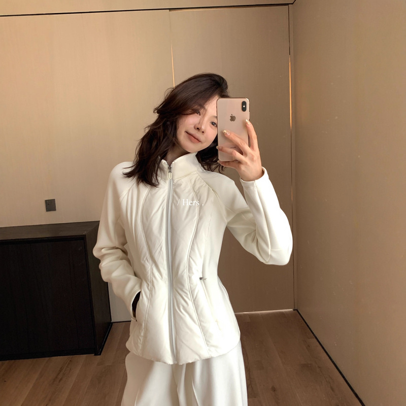 Hers One Spoon of Sweetness Winter Korean Style Simple Slim Waist Stand Collar Hooded Warm down Jacket for Women 92661