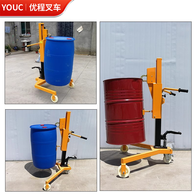 Vehículo de transporte de barril hidráulico de ángulo recto barril de hierro barril de plástico de doble propósito elevador de barril de aceite multicanal
