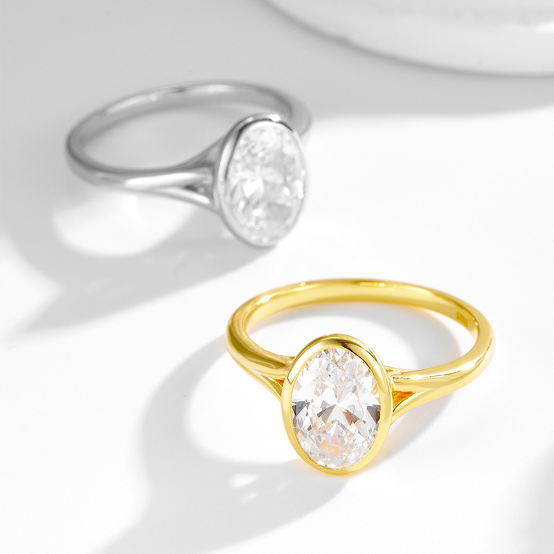 敦丽珠宝S925银包镶椭圆高碳钻简约小众轻奢高级感欧美跨境女戒指