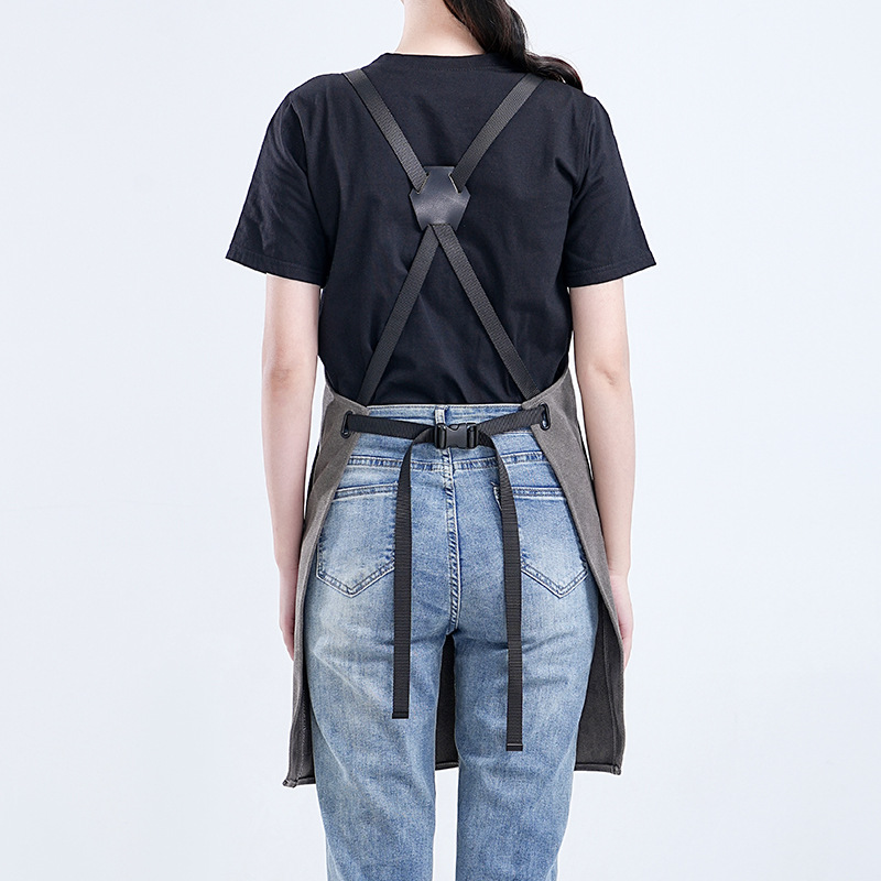 Delantal de lona gruesa transfronteriza estilo coreano minimalista barista delantal de ropa de trabajo al por mayor personalizado