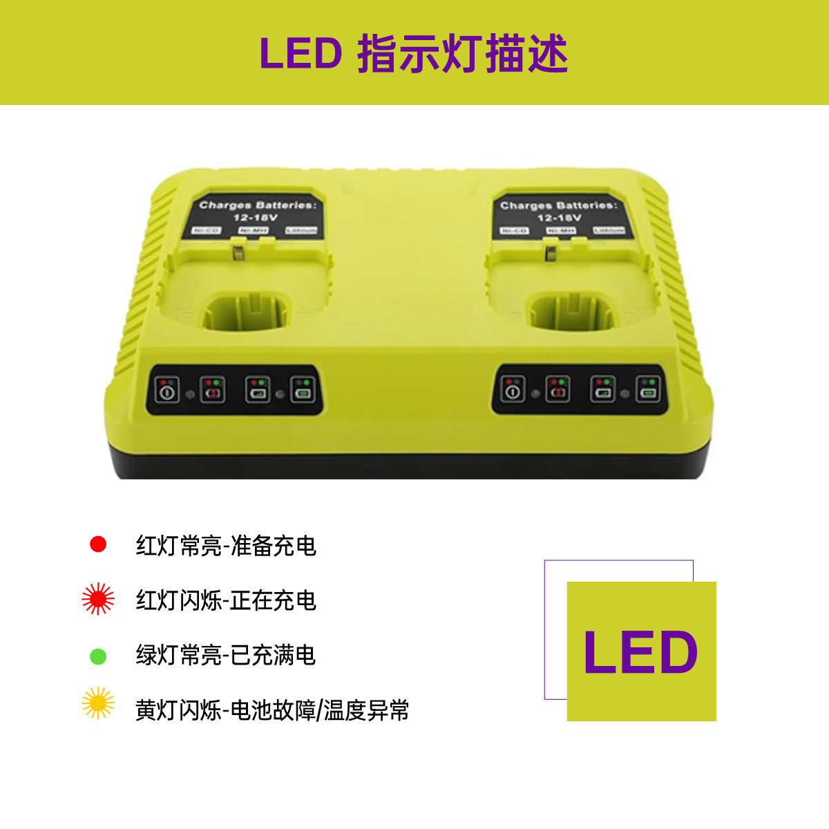 Aplicable a ryobi bicarga 18V P117 3A cargador P107 P108 cargador de batería de silicio-cobalto