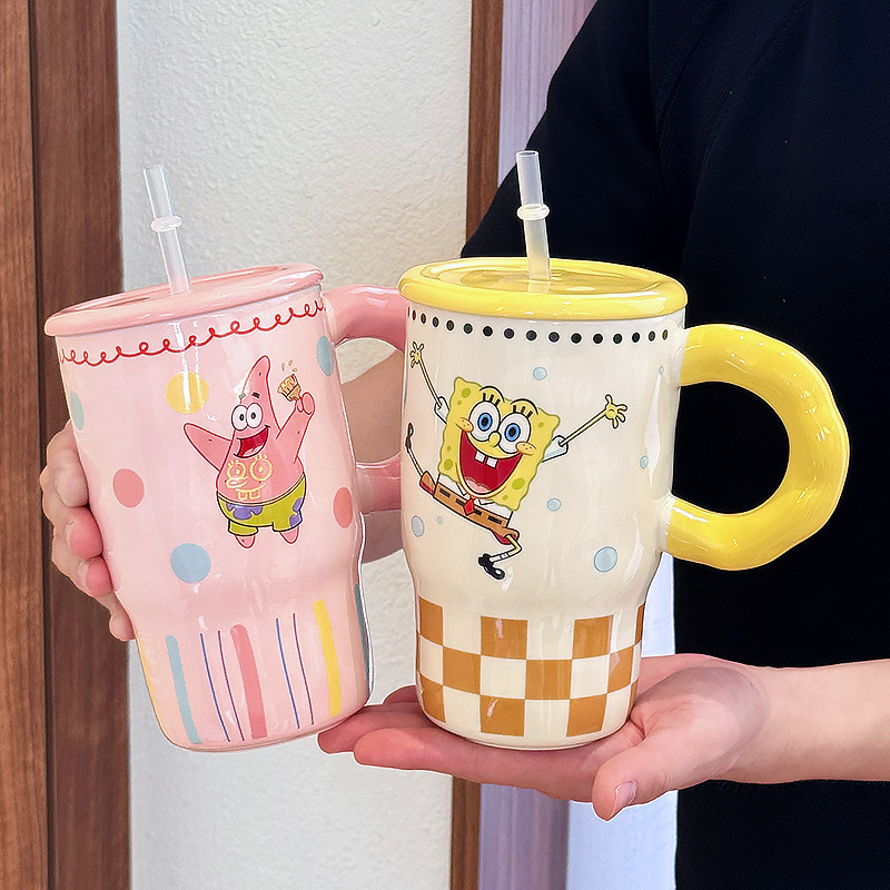 Bob Esponja Pai Daxing Taza de cerámica para niñas Taza de agua para parejas Regalo de cumpleaños de oficina de gran capacidad image 3