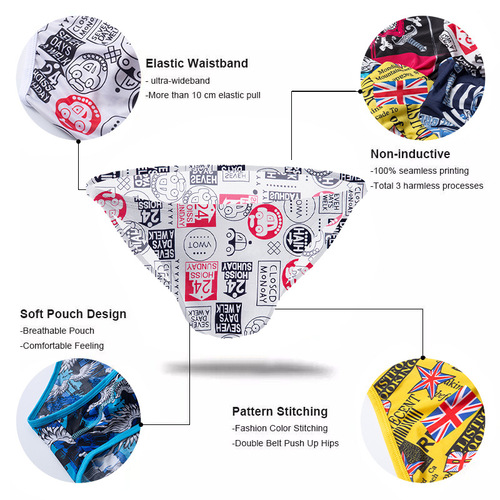 Slim Fit Ice Silk Men's Summer Underwear Sporty Breathable Imported Triangular Pants Personality Printed Sexy Trendy Brand Bottoms