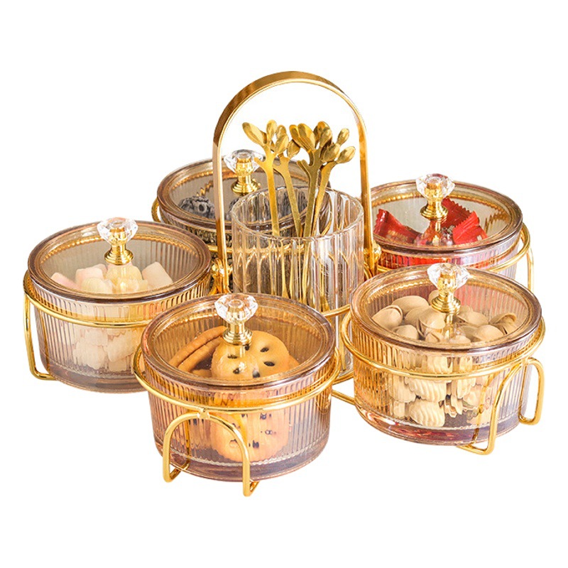 Plato de fruta seca de vidrio plato de merienda redondo postre transparente plato de rejilla plato de fruta con cubierta de plástico plato de fruta de lujo ligero Nórdico