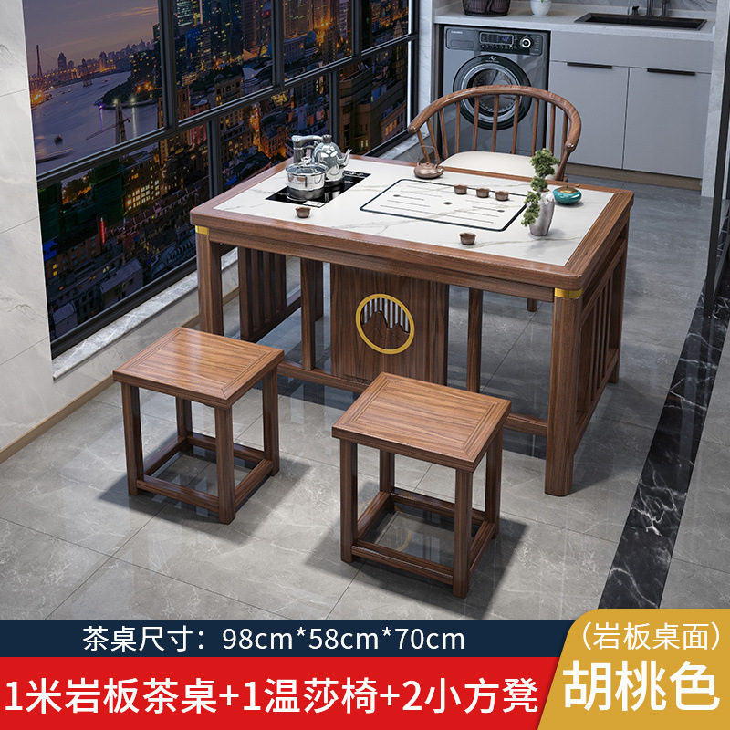Tabla de té de balcón pequeña combinación de tabla de té de roca china pequeña tabla de té de madera maciza doméstica moderna tabla de té negra