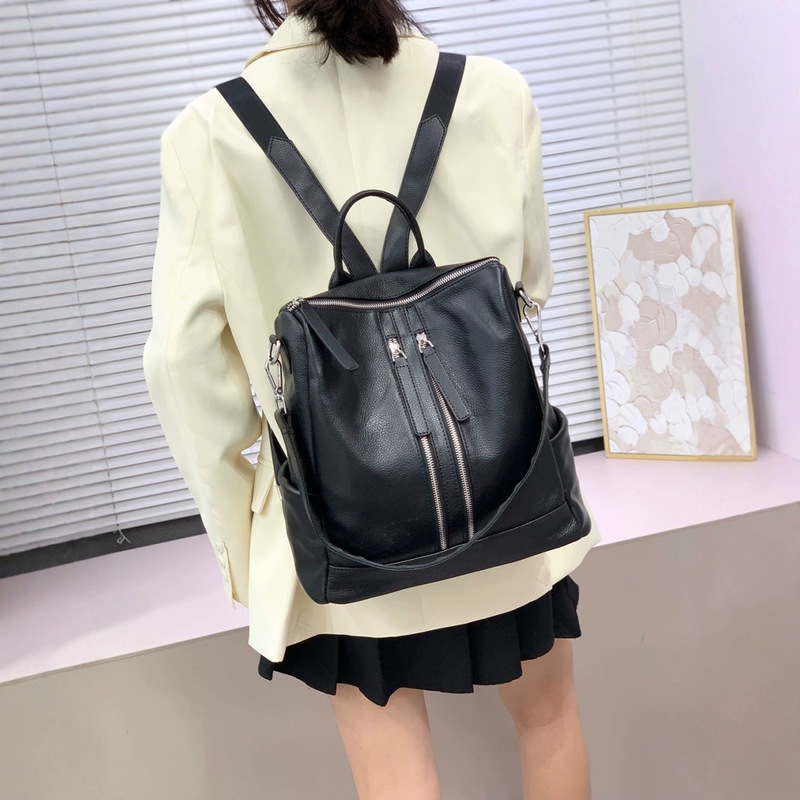 New Genuine Leather Women's Backpack, Single Shoulder Bag, Top Layer Cowhide Student School Bag, Ins Niche Large Capacity Korean Style