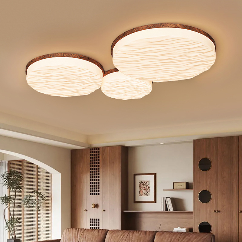 Lámpara principal de estilo japonés de color nogal de tronco de espectro completo, lámpara de techo, estilo crema nórdico, lámpara de sala de estar minimalista moderna