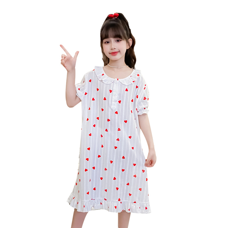 女童纯棉2025年新款爱心睡裙女夏季可爱公主风甜美短袖家居服