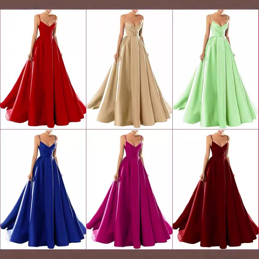 French-Style Socialite Dress, Women's Spring Velvet Sequin Sexy V-Neck Evening Gown, Long Floor-Length Dress with Straps