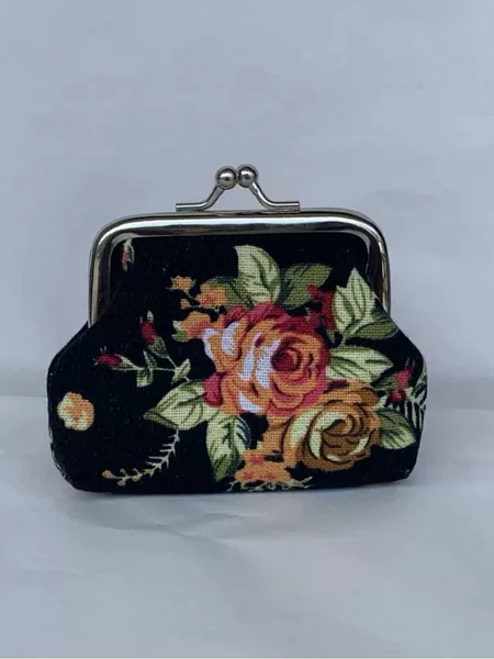 Classic 3inch Unlined European and American Vintage Canvas Rose Flower Small Coin Purse Women's Lipstick Bag