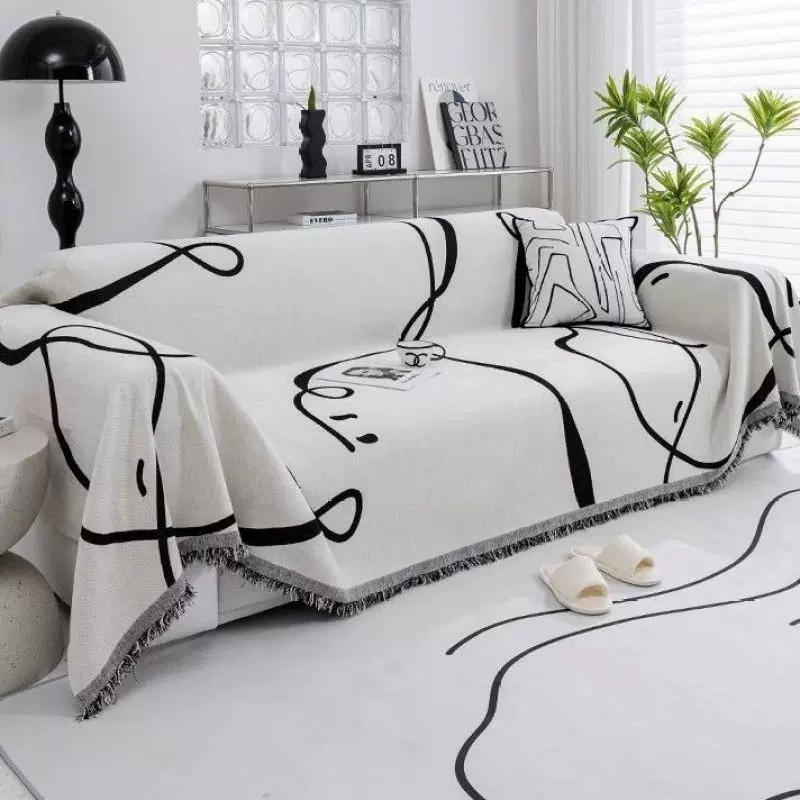 北欧简约现代沙发巾高级感沙发盖布线条沙发垫全包防滑沙发套罩毯