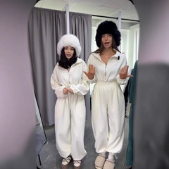 欧米の2025婦人服の新型ファッション長袖のワンピースの女性のカジュアルな半開襟は腰のスーツを緩めます。