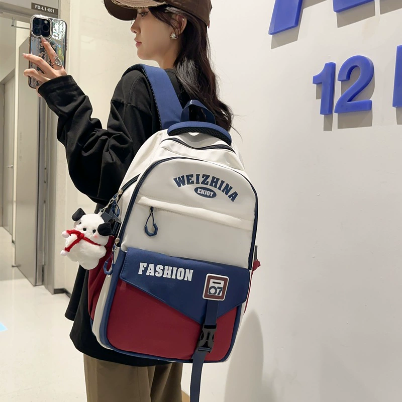 Retro capacious backpack, shoulder bag for elementary school students, universal laptop, American style, for secondary school